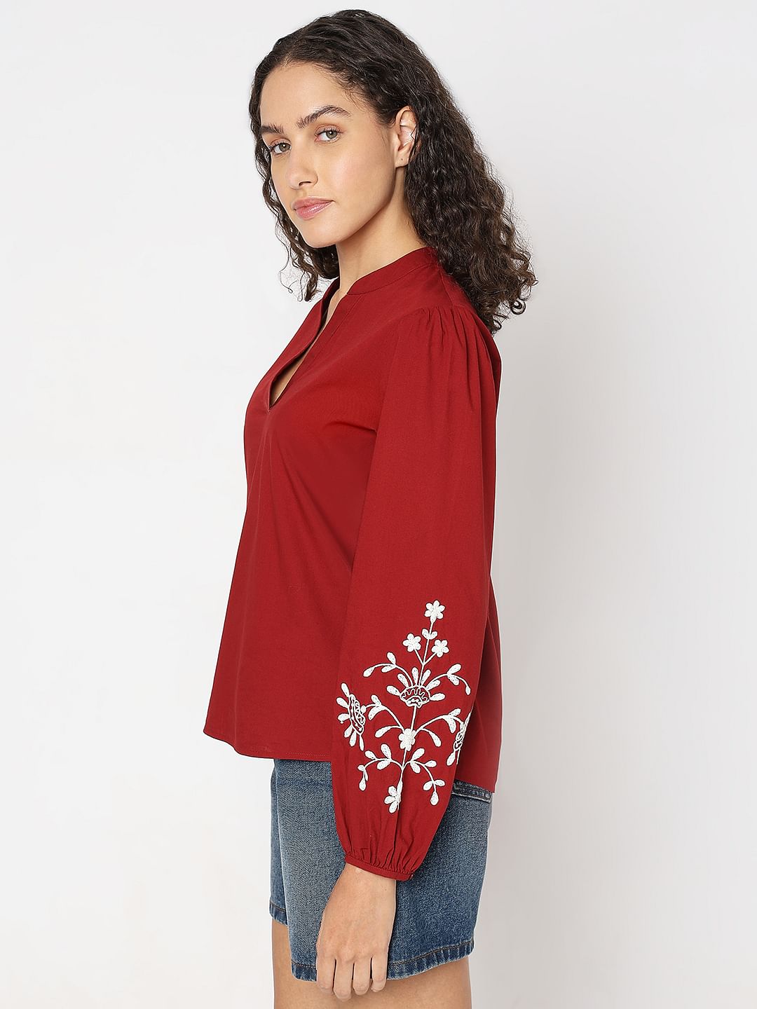 Deep Red Printed Top