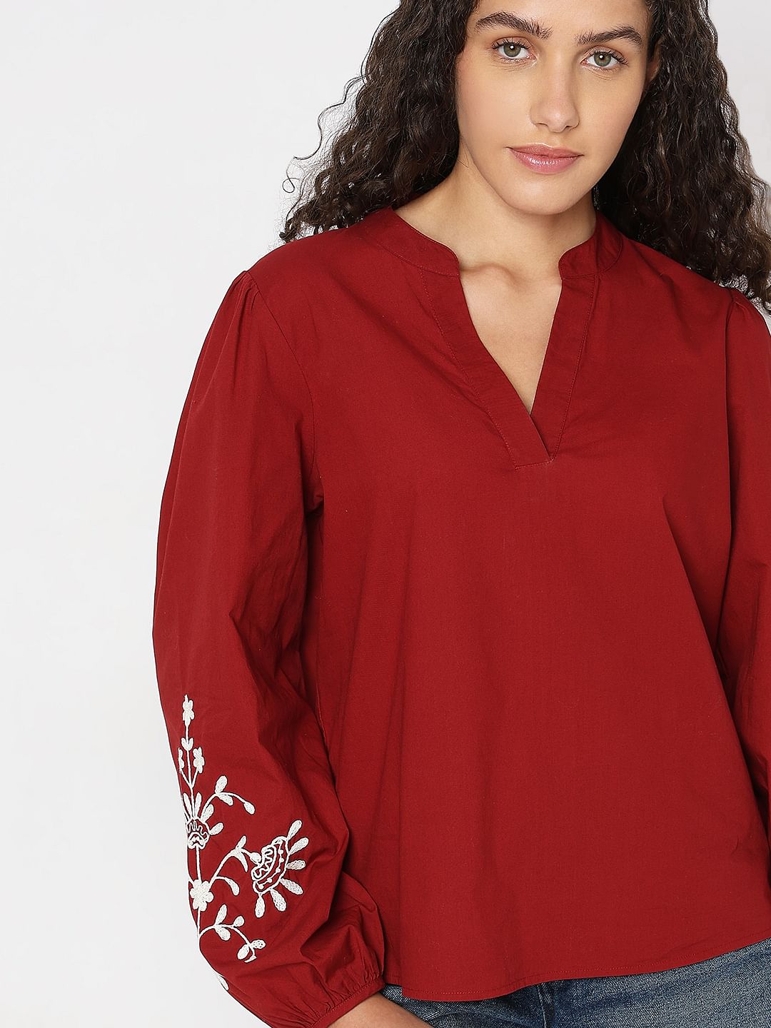 Deep Red Printed Top