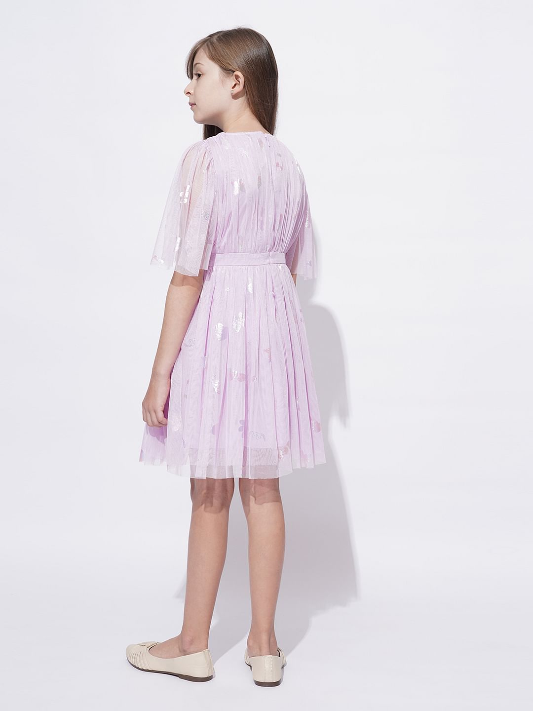 Girls Lilac Mesh Fit & Flare Dress