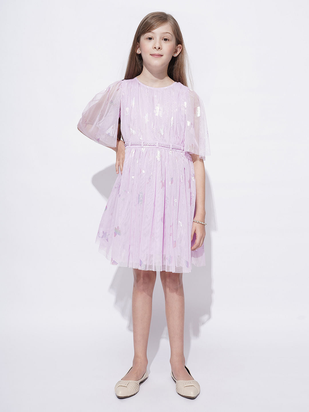 Girls Lilac Mesh Fit & Flare Dress