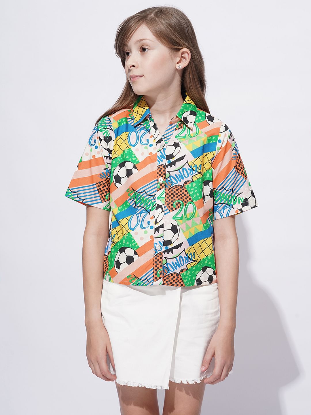 Girls Multi-Colour Printed Cotton Shirt
