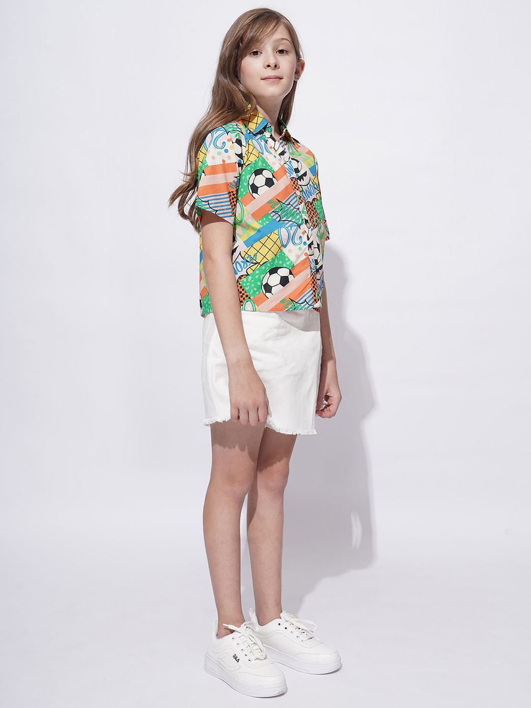 Girls Multi-Colour Printed Cotton Shirt