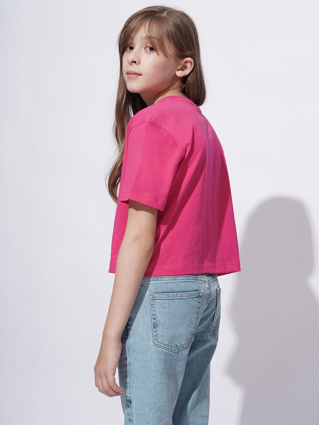 Girls Pink Tropical Print T-Shirt