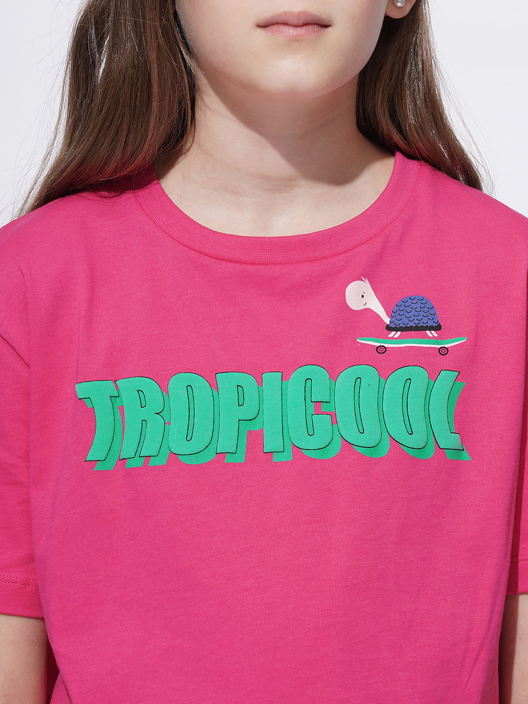 Girls Pink Tropical Print T-Shirt