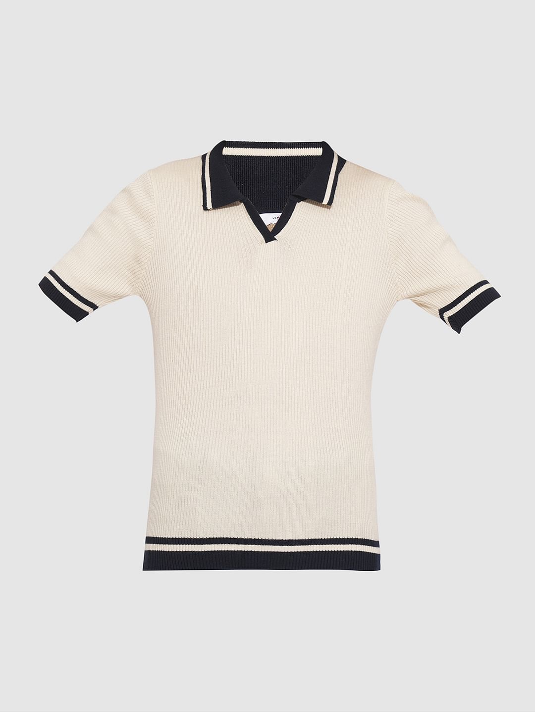 Girls White Ribbed Polo