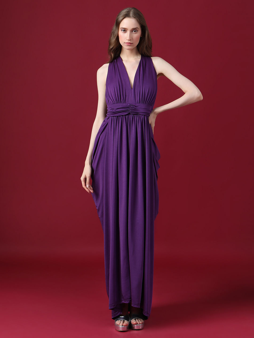 Marquee Purple Cowl Back Maxi Dress