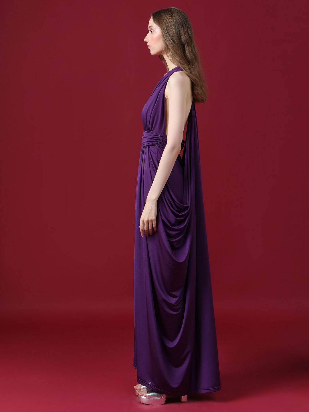 Marquee Purple Cowl Back Maxi Dress