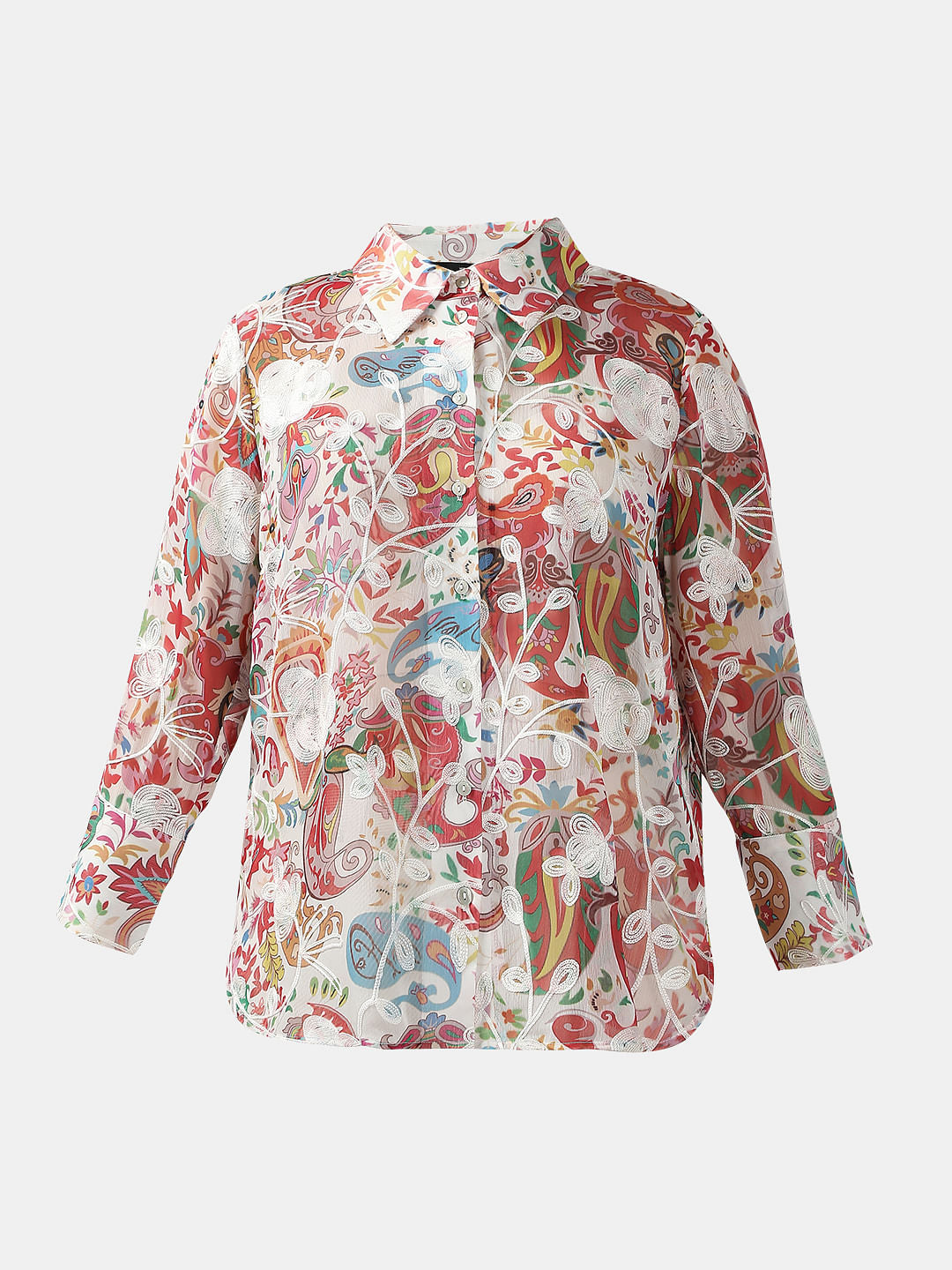 Pink Floral Embroidered Shirt