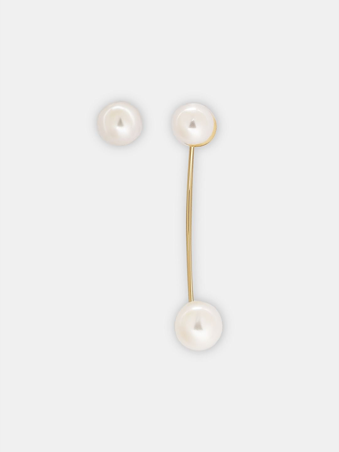 Gold Pearl Curved Earring