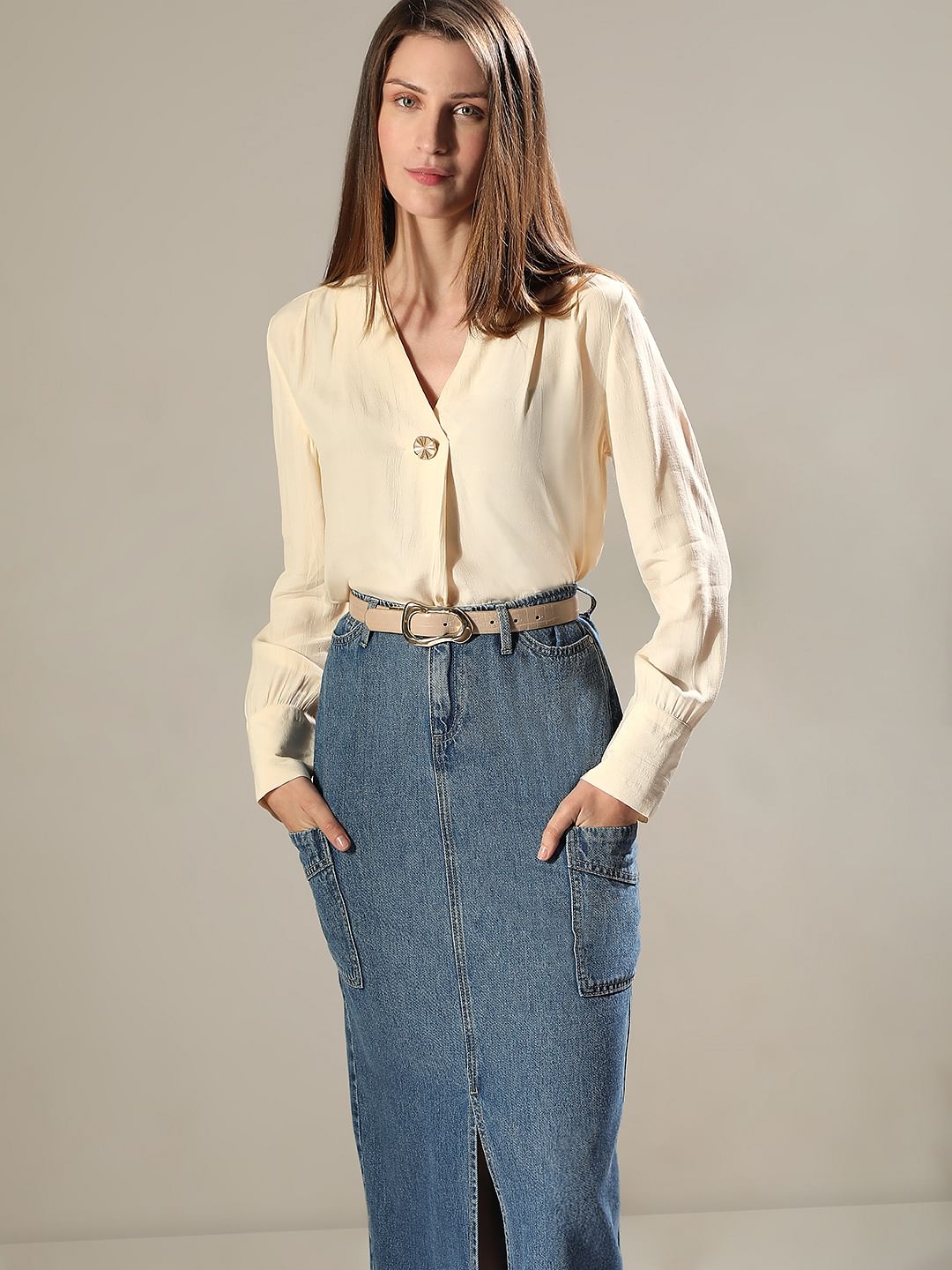 Beige Full Sleeves Top