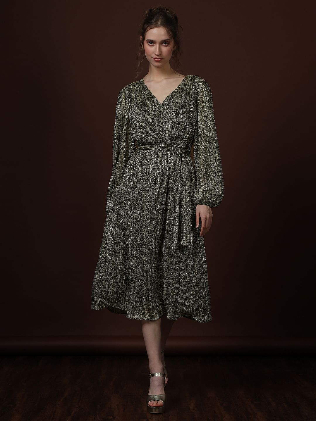 Black Shimmer Wrap Dress