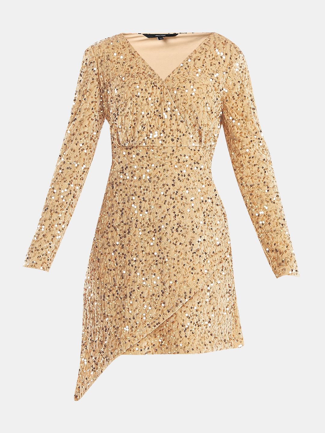 Golden Sequin Wrap Mini Dress