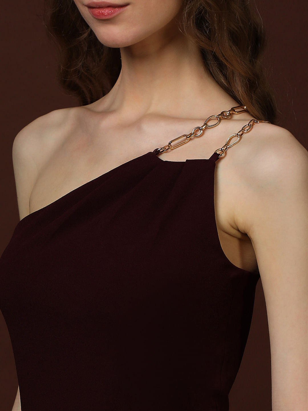 Maroon One Shoulder Jumpsuit