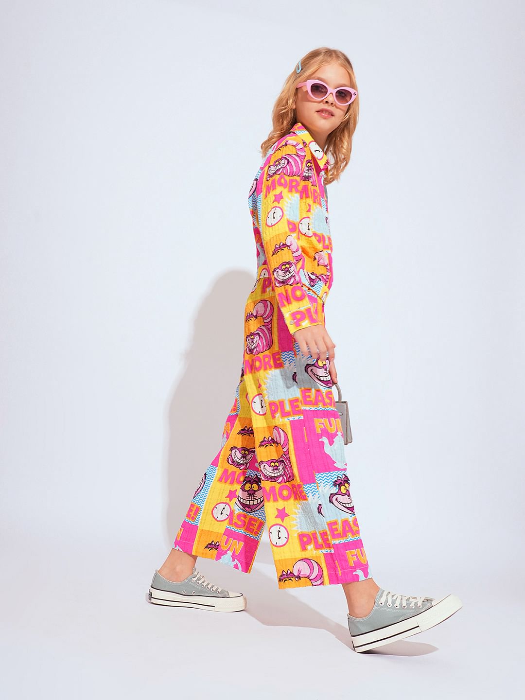 Girl Cheshire Cat Pink Printed Co-Ord Set Pants