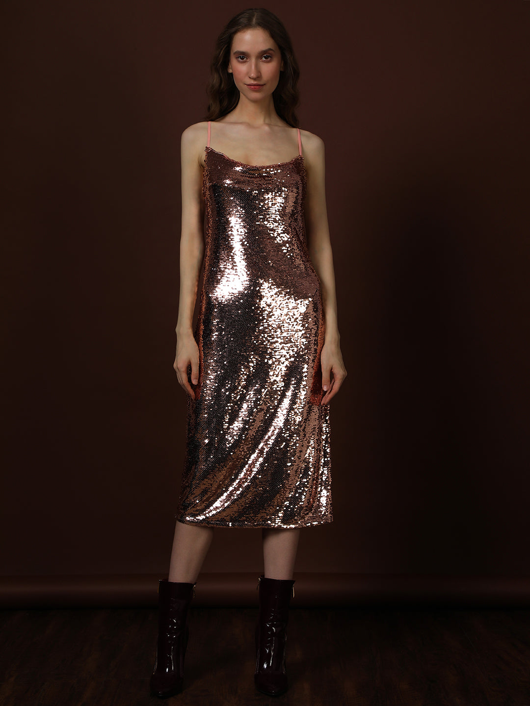 Rose Gold Embellished Midi Dress