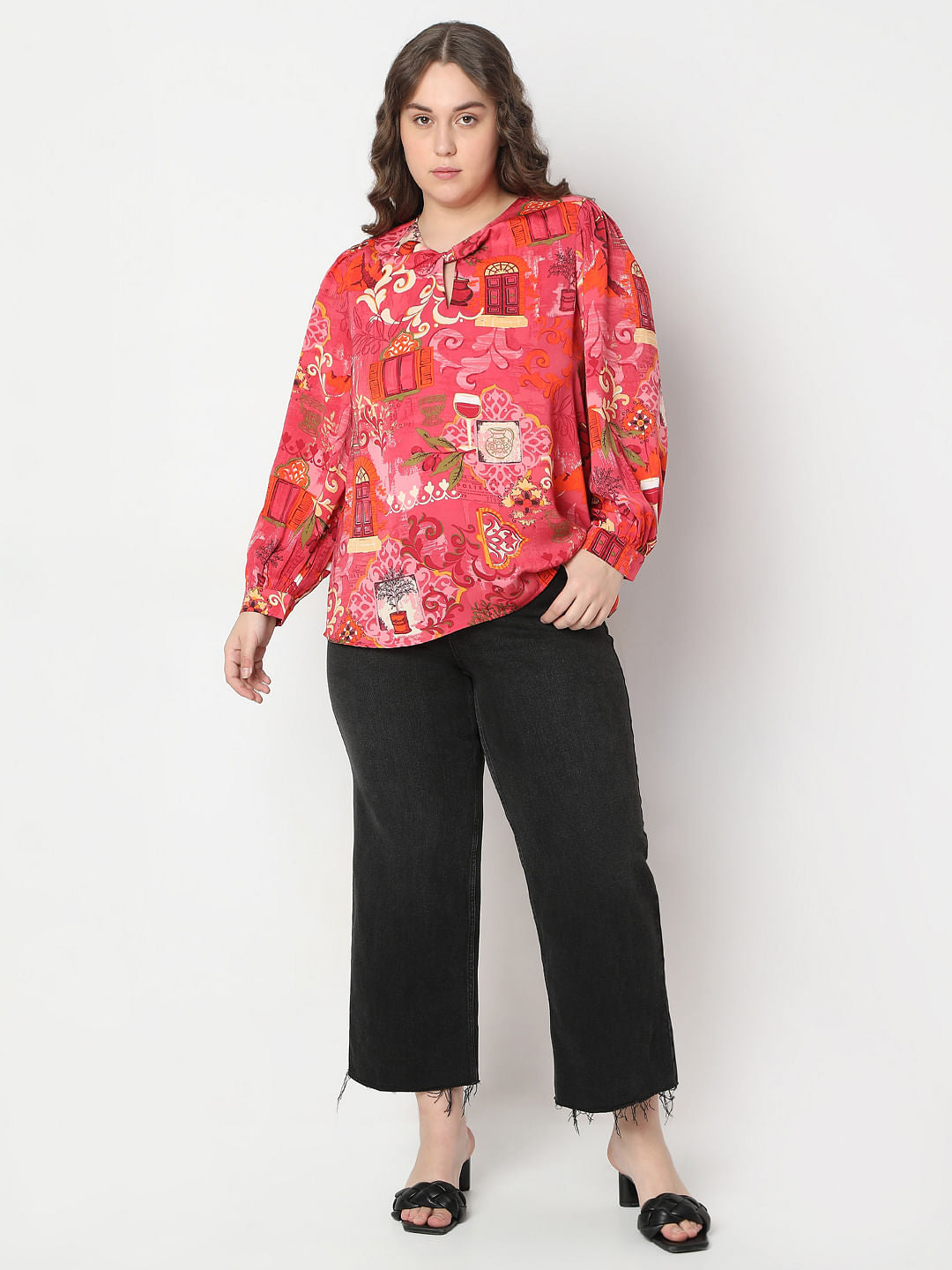 Curve Red Printed Top