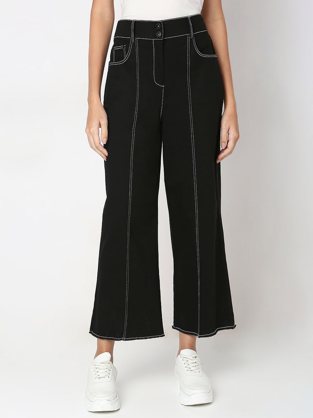 Black Wide Leg Stich Line Jeans