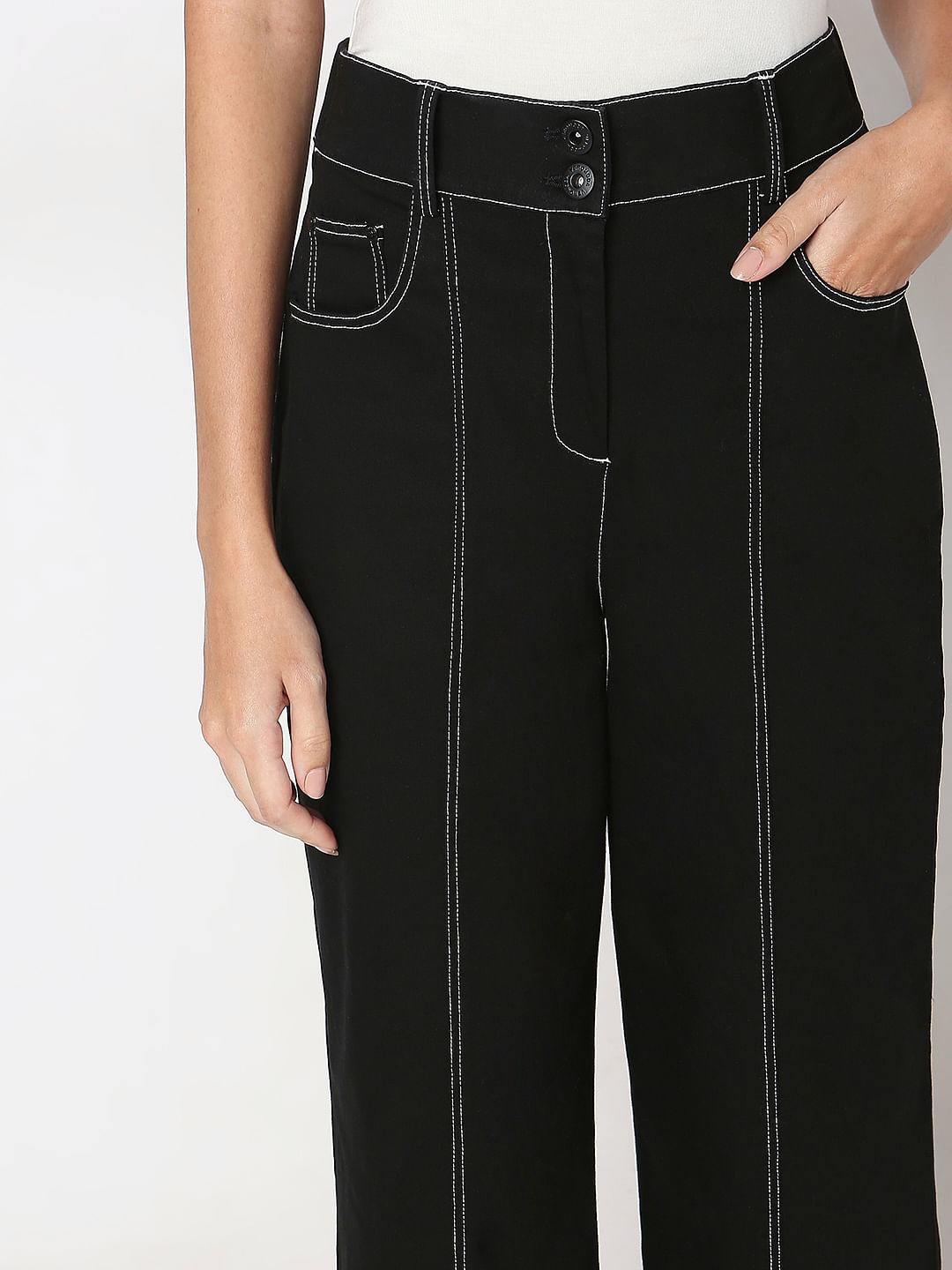 Black Wide Leg Stich Line Jeans