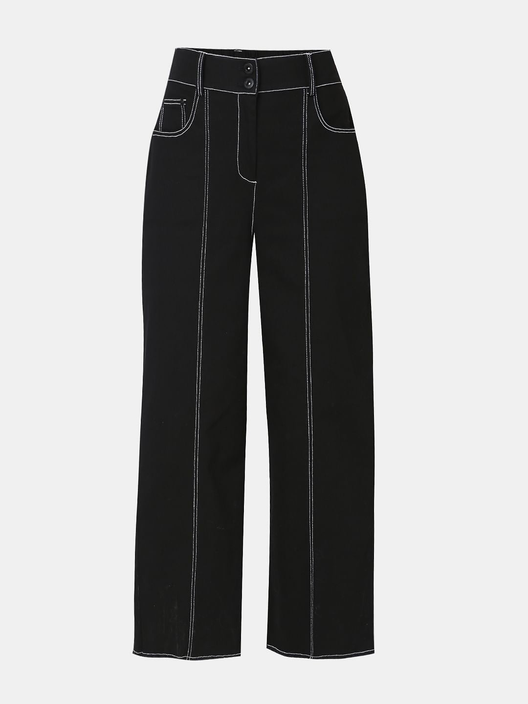 Black Wide Leg Stich Line Jeans