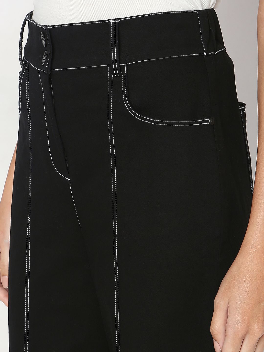 Black Wide Leg Stich Line Jeans
