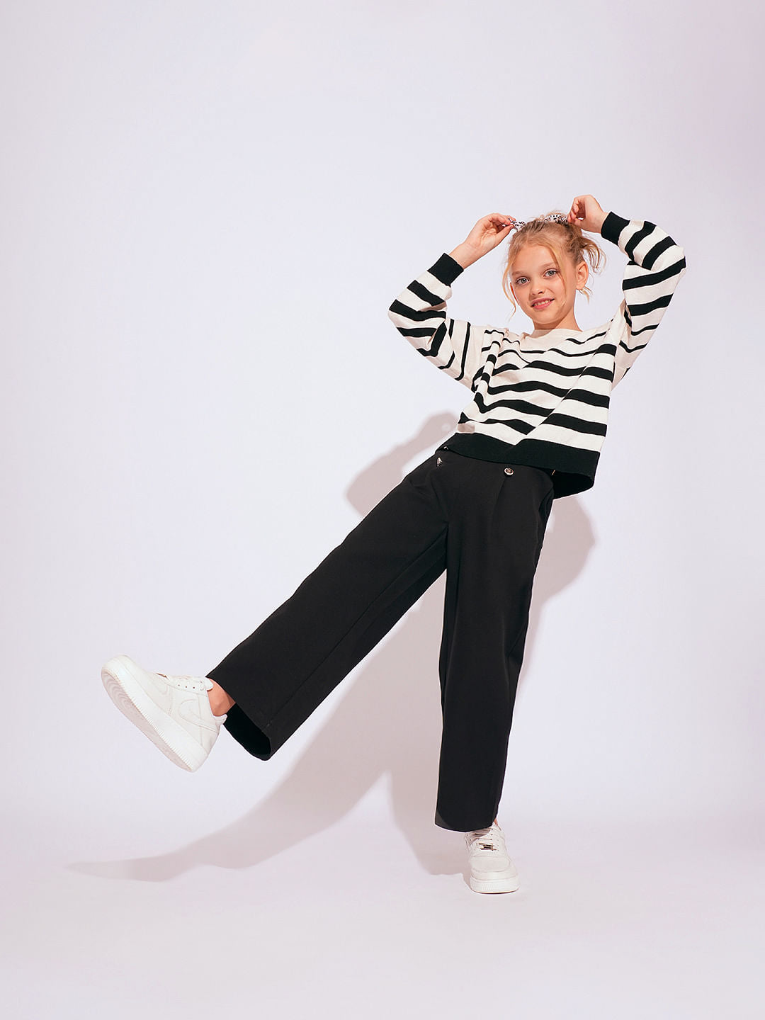 Girls Black Button Detail Pants