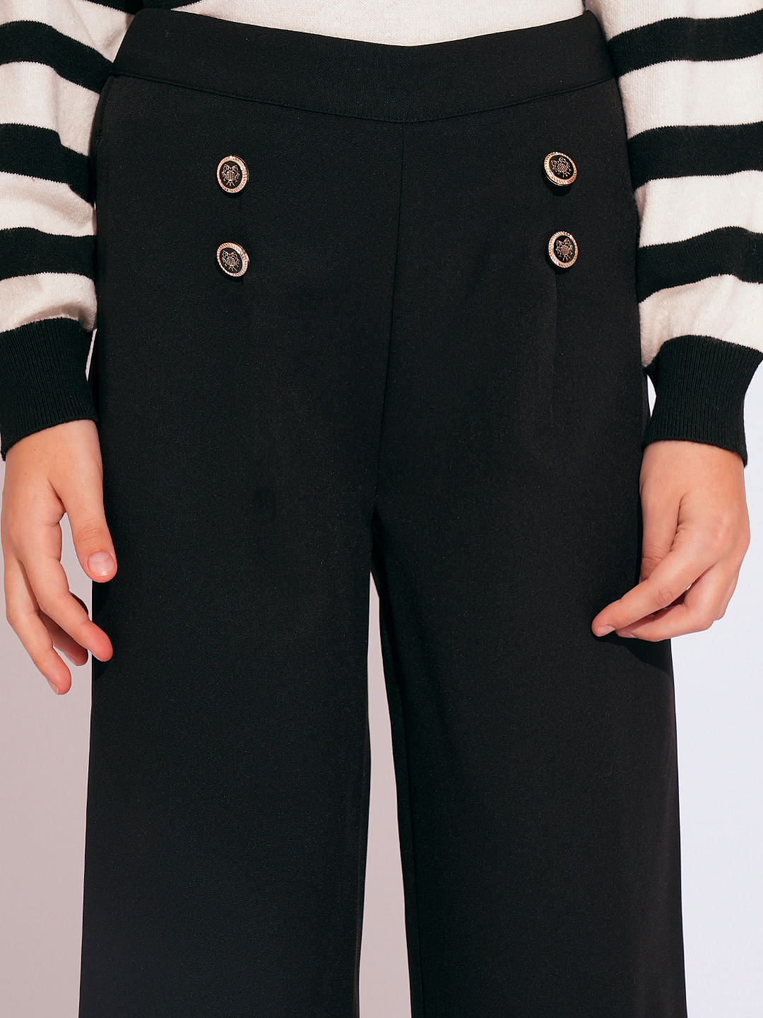 Girls Black Button Detail Pants