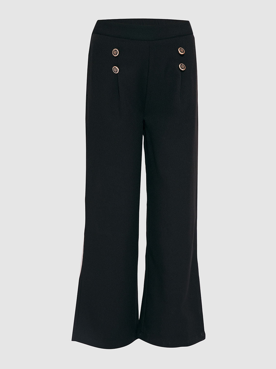Girls Black Button Detail Pants
