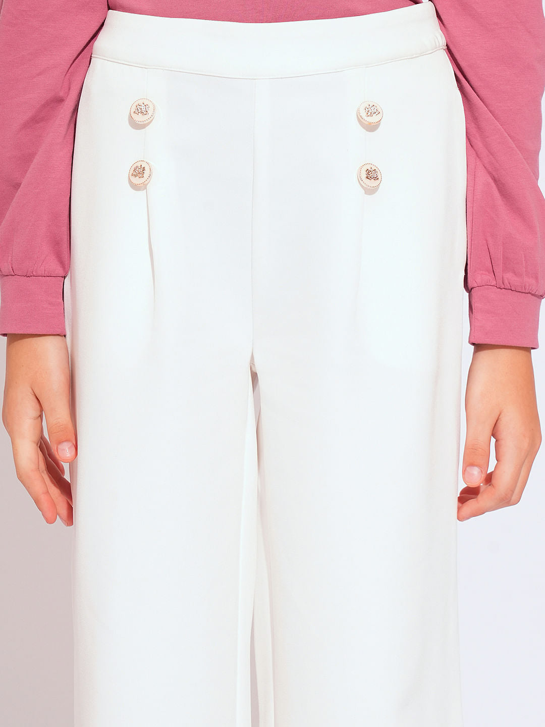 Girls White Button Detail Pants