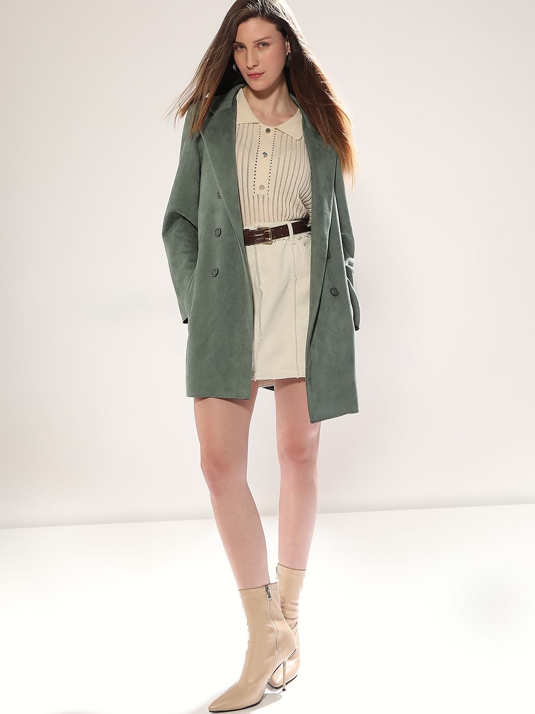 Dark Green Long Suede Jacket