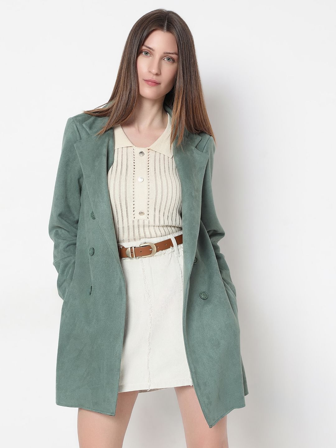 Dark Green Long Suede Jacket