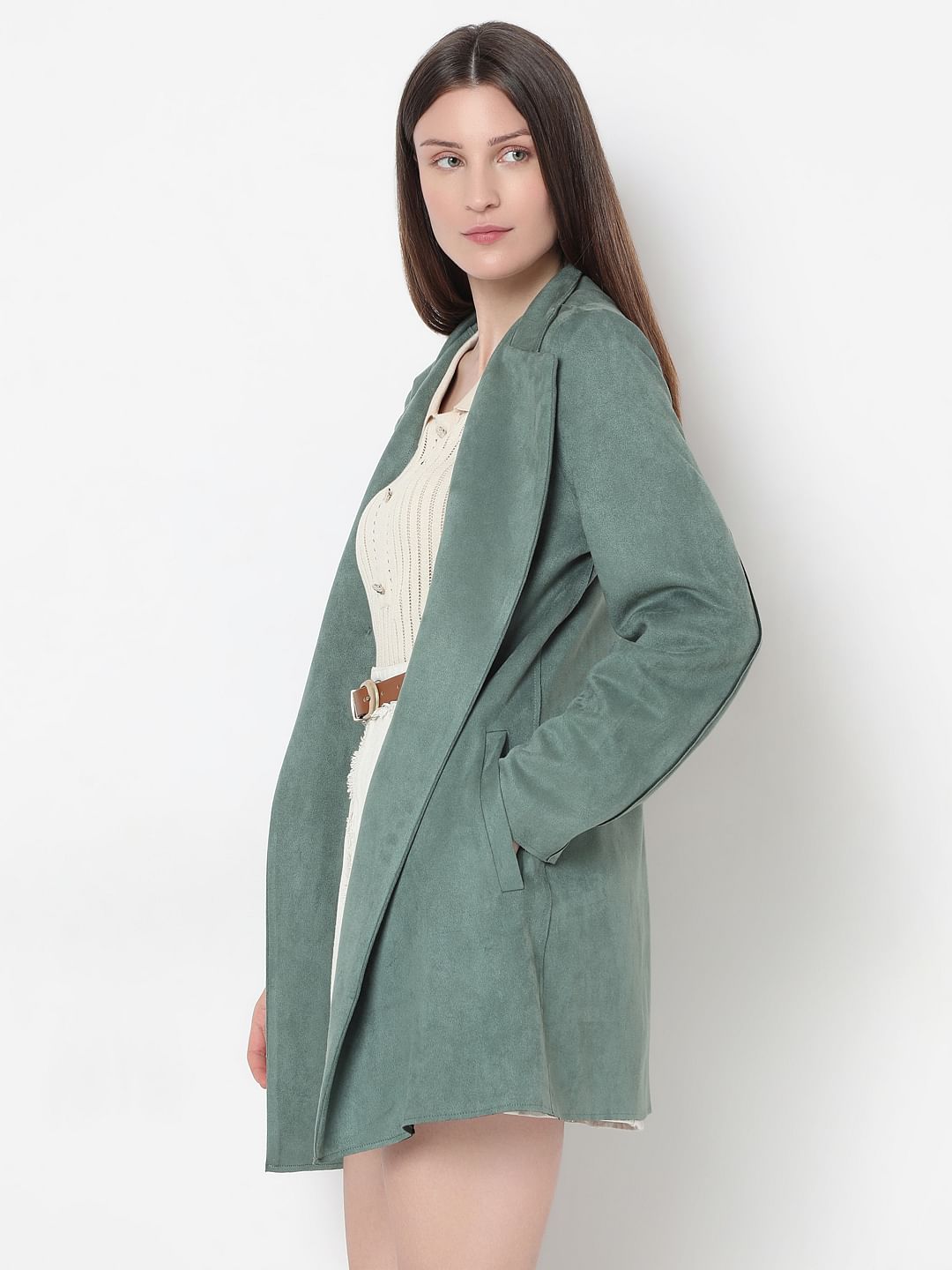 Dark Green Long Suede Jacket
