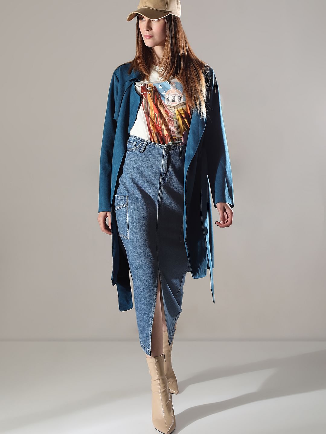 Blue Suede Long Coat