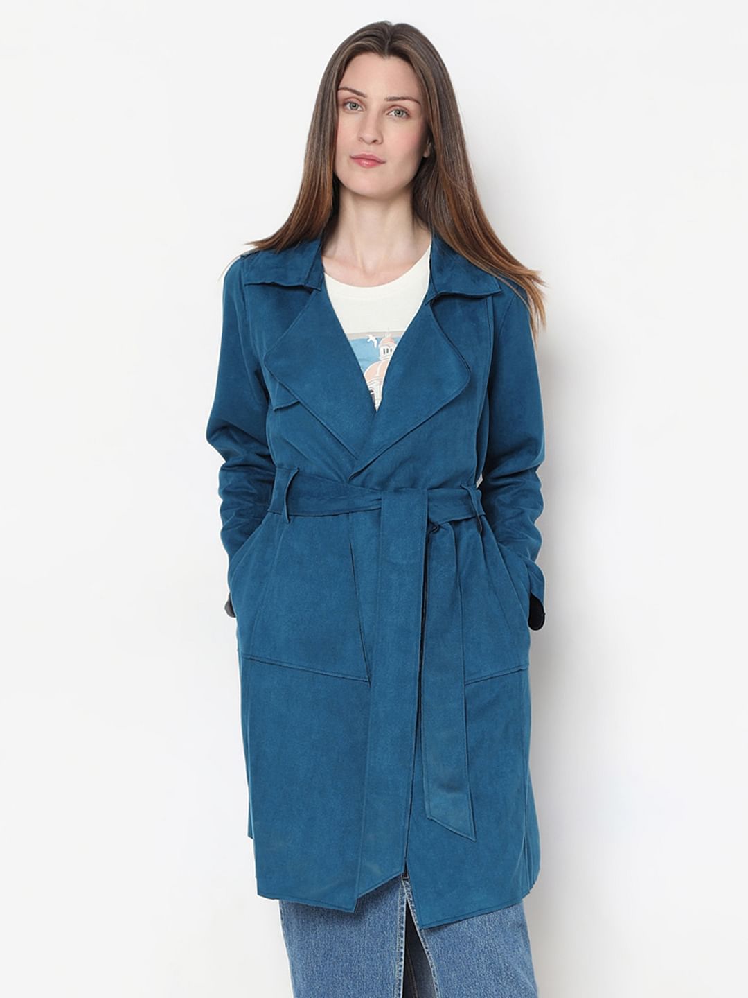 Blue Suede Long Coat
