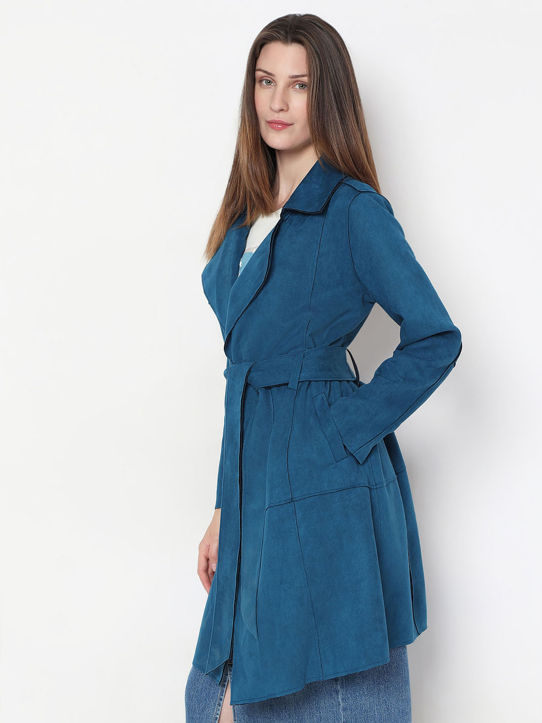 Blue Suede Long Coat