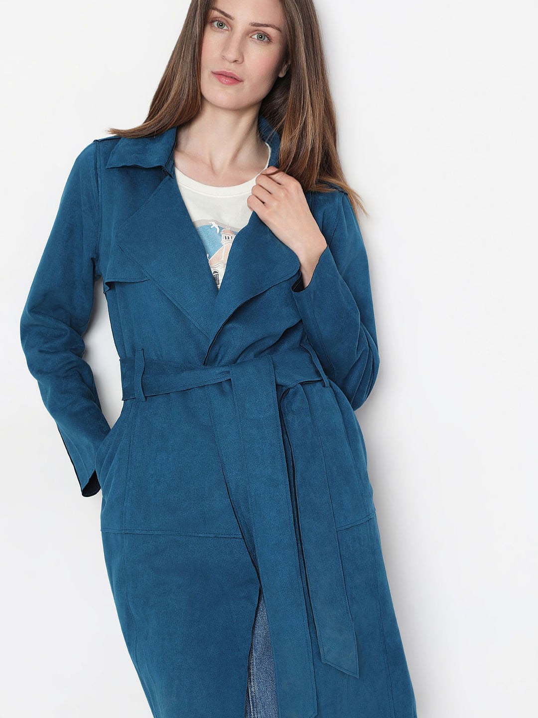 Blue Suede Long Coat