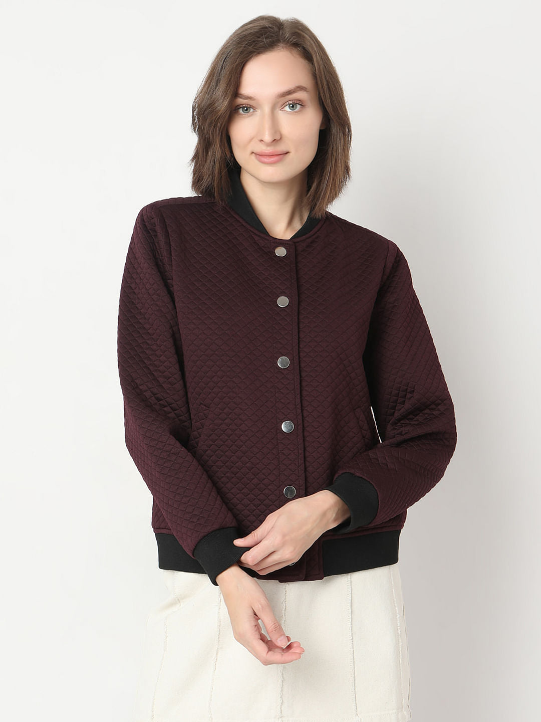Maroon Quilted Bomber Jacket