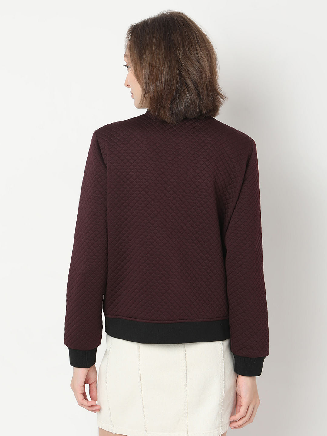 Maroon Quilted Bomber Jacket