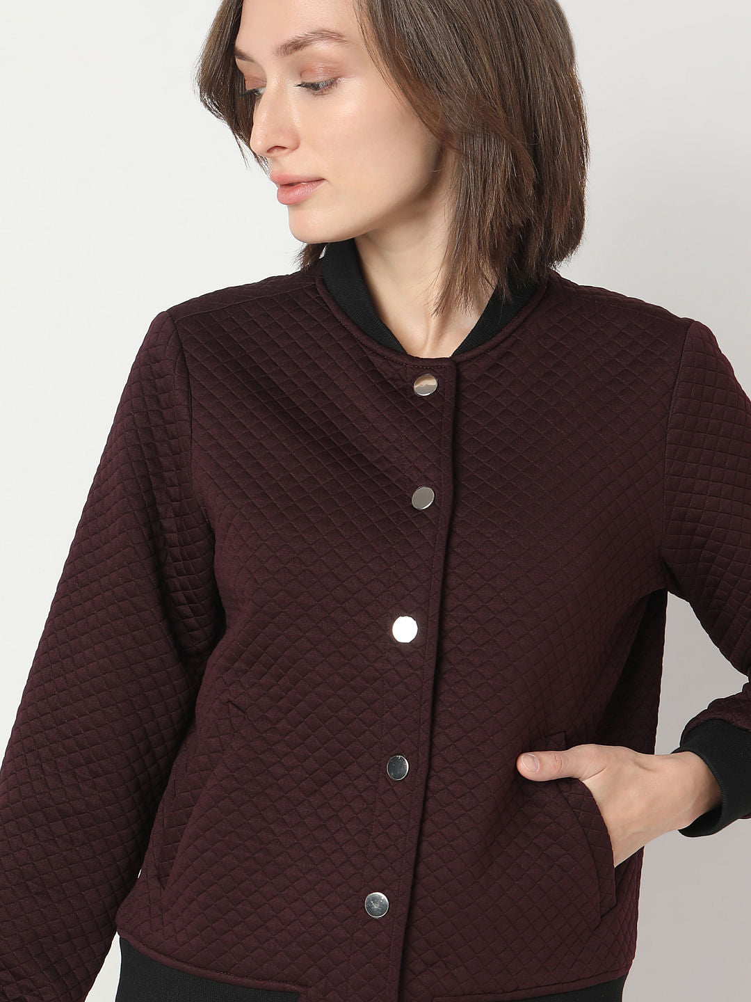 Maroon Quilted Bomber Jacket