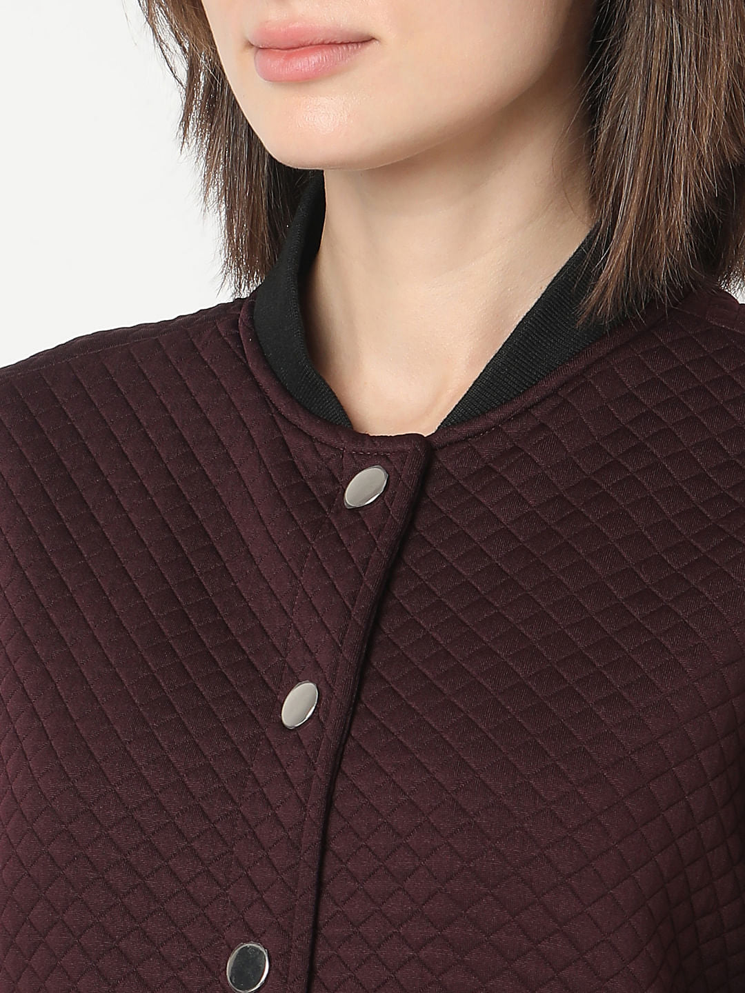 Maroon Quilted Bomber Jacket