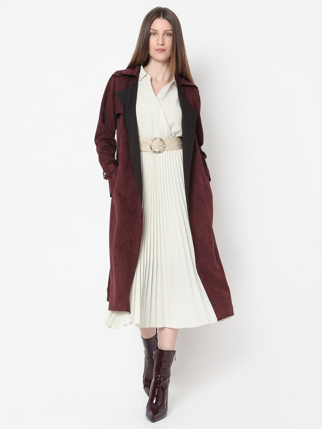 Maroon Suede Long Coat