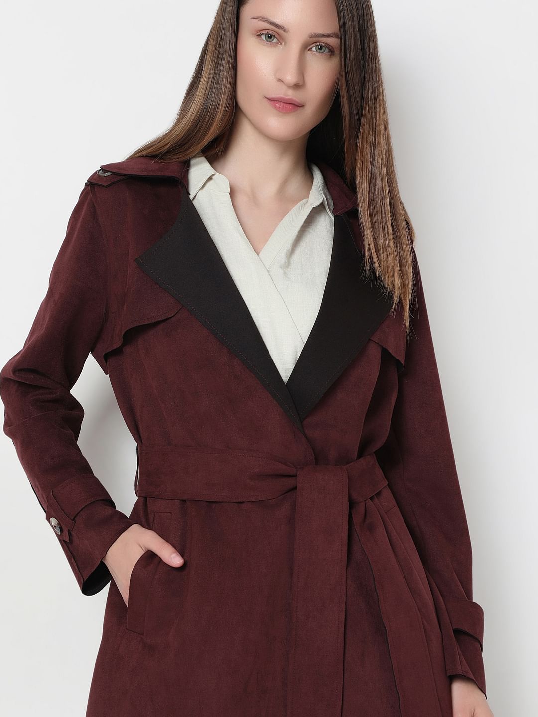 Maroon Suede Long Coat