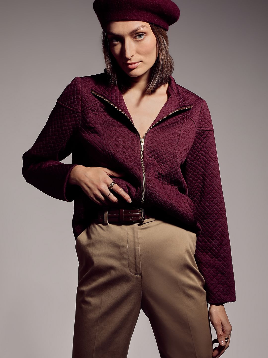 Maroon Quilted Jacket