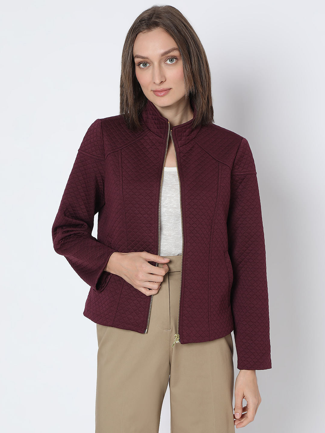 Maroon Quilted Jacket