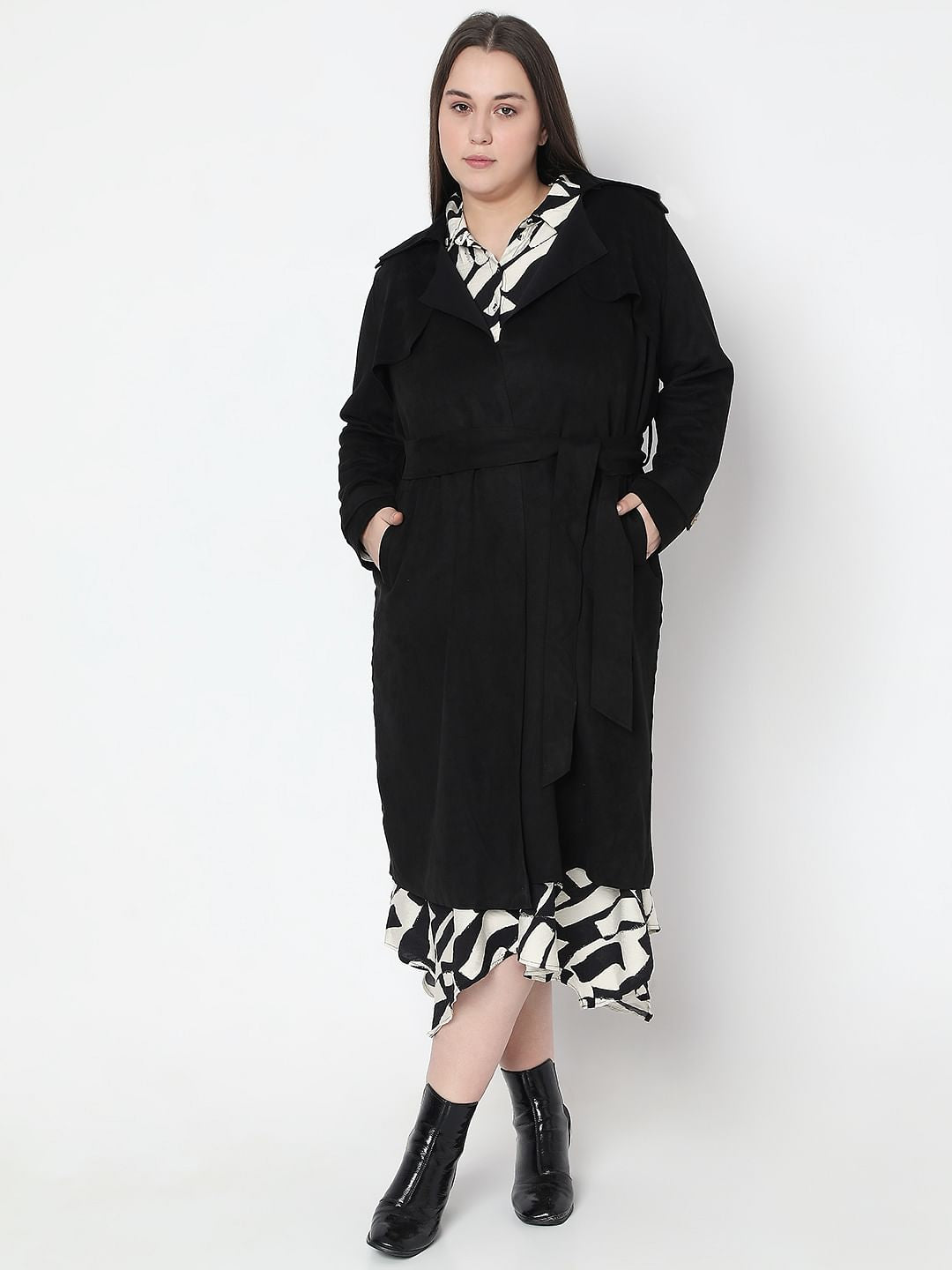Curve Black Suede Long Coat