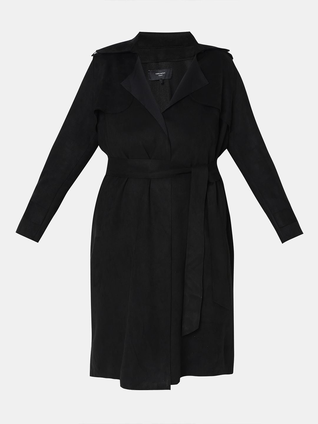 Curve Black Suede Long Coat