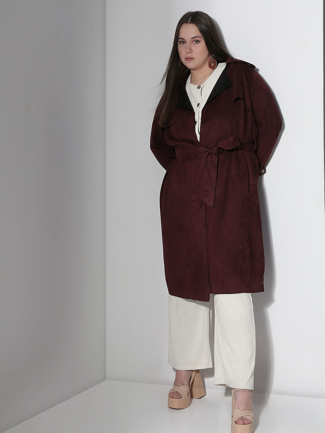 Chocolate Brown Suede Long Coat