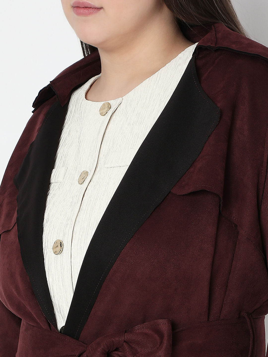 Curve Chocolate Brown Suede Long Coat