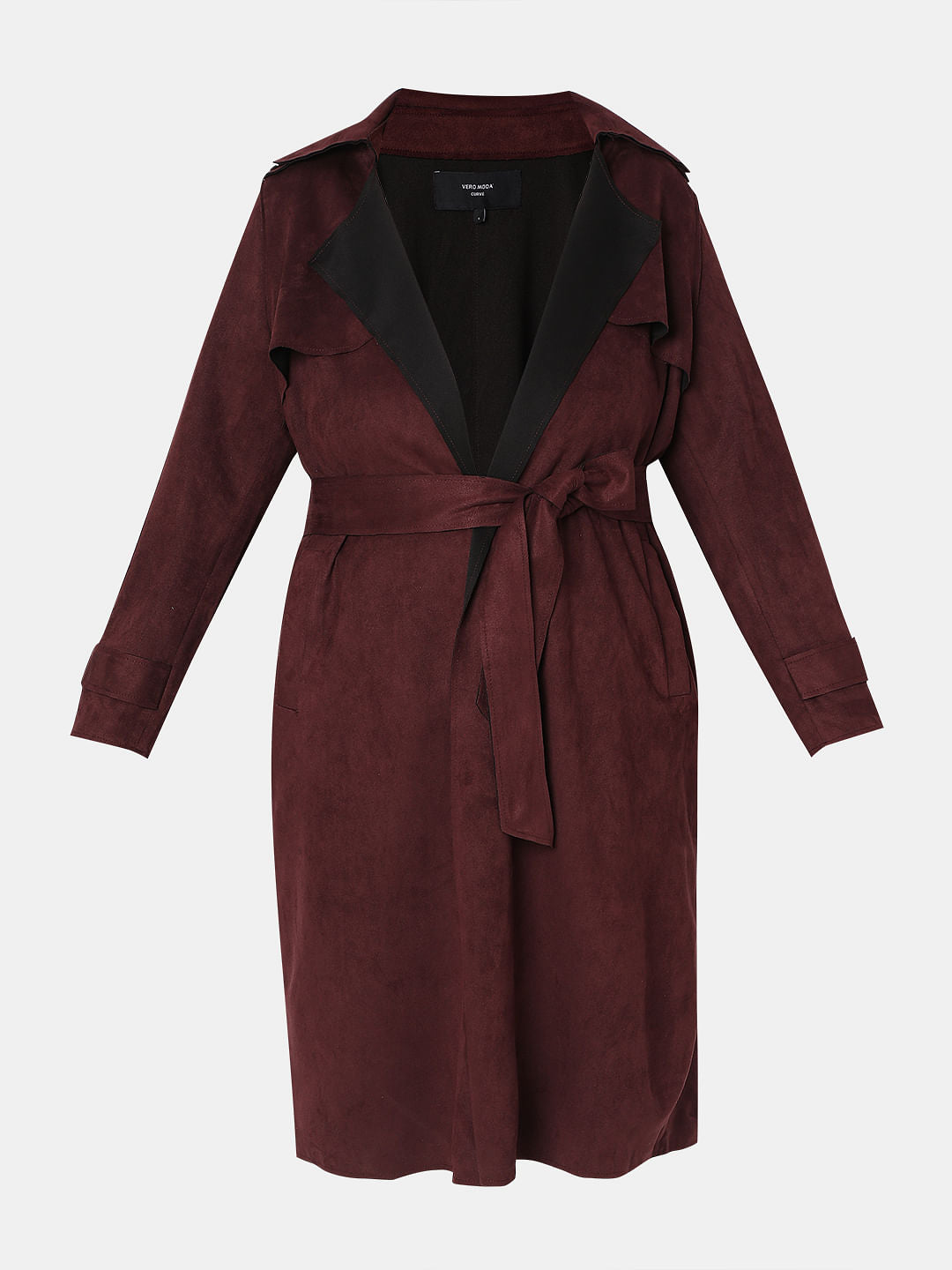 Curve Chocolate Brown Suede Long Coat