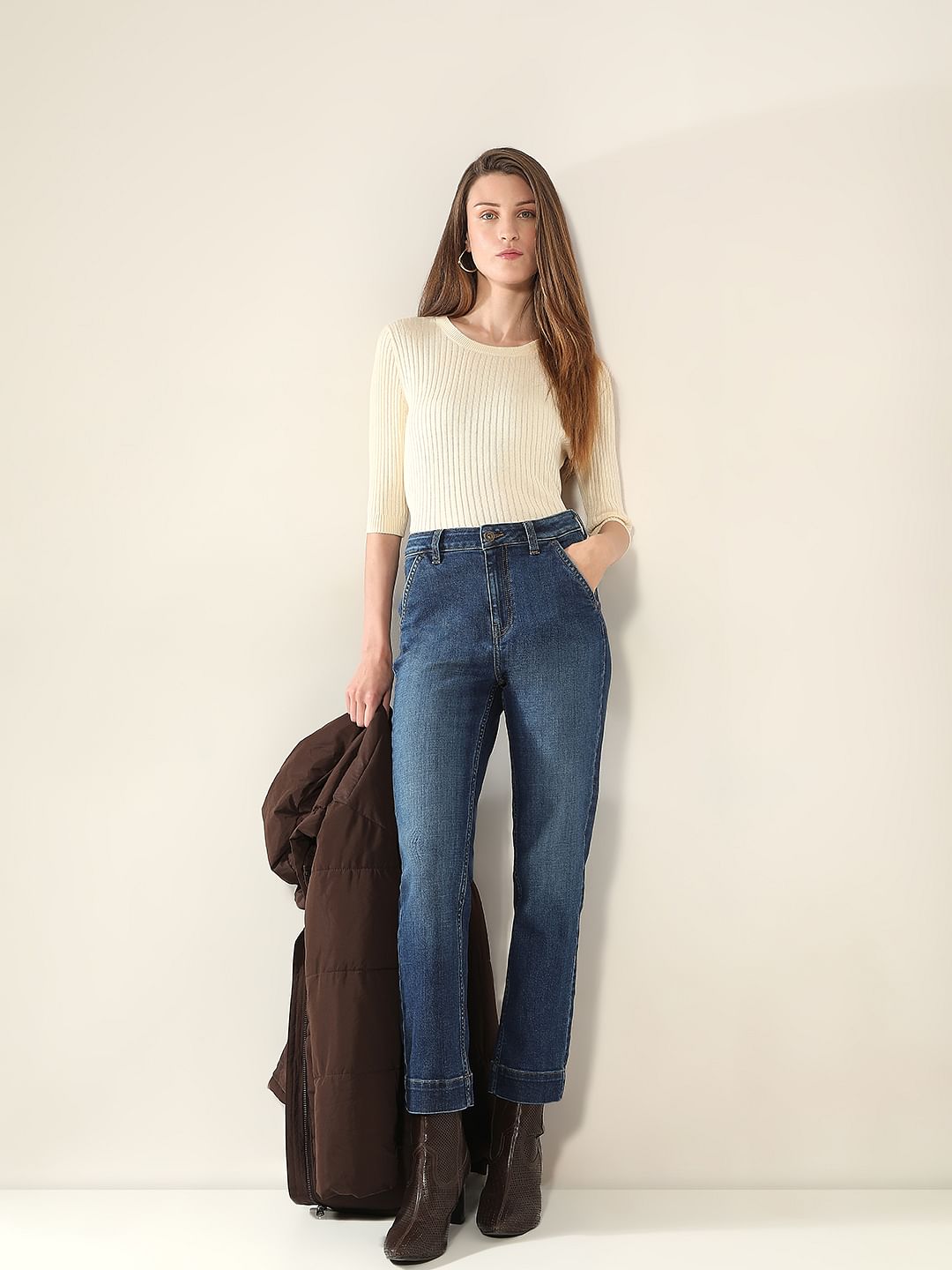 Dark Blue High Rise Straight Fit Jeans