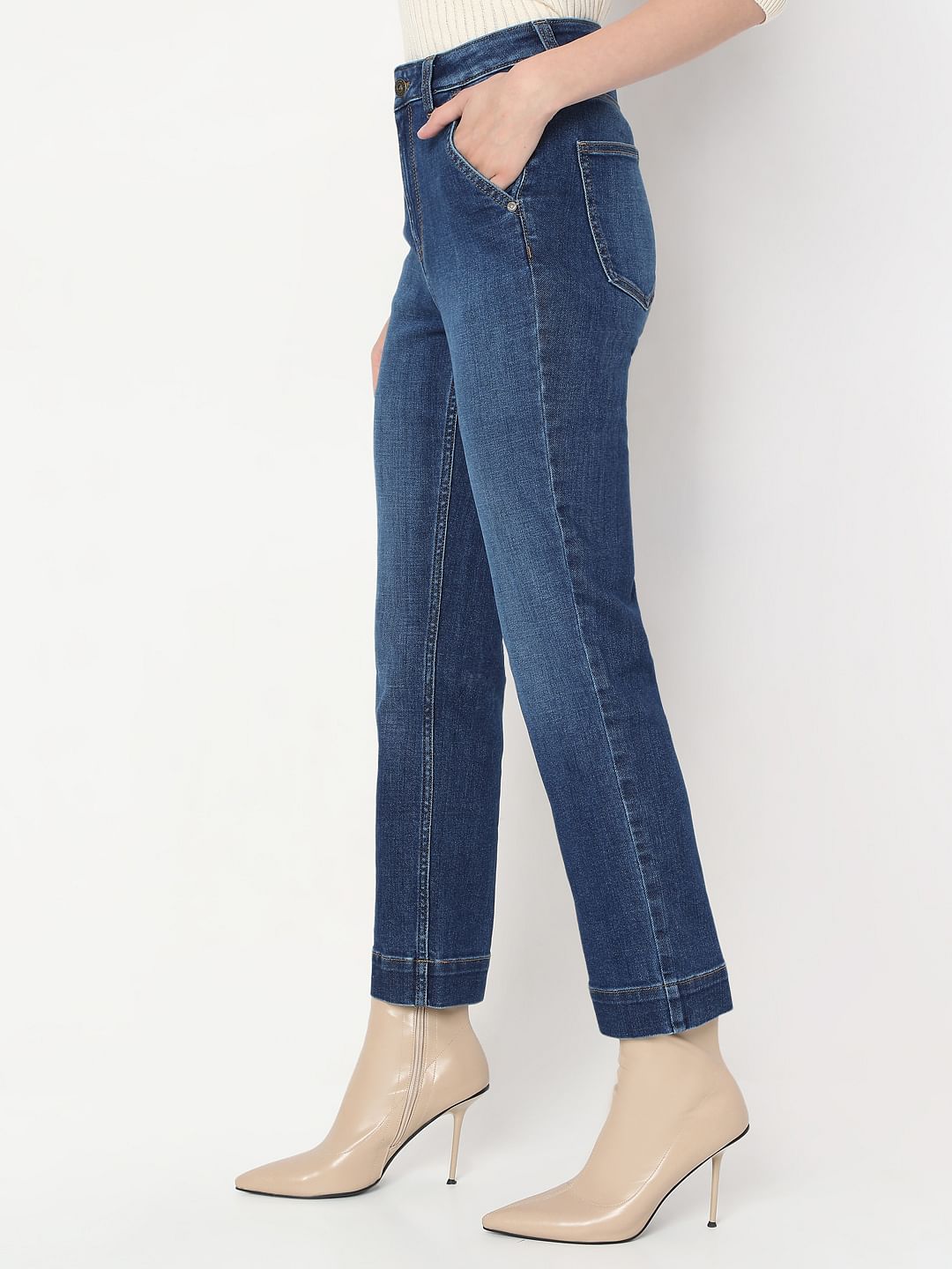 Dark Blue High Rise Straight Fit Jeans